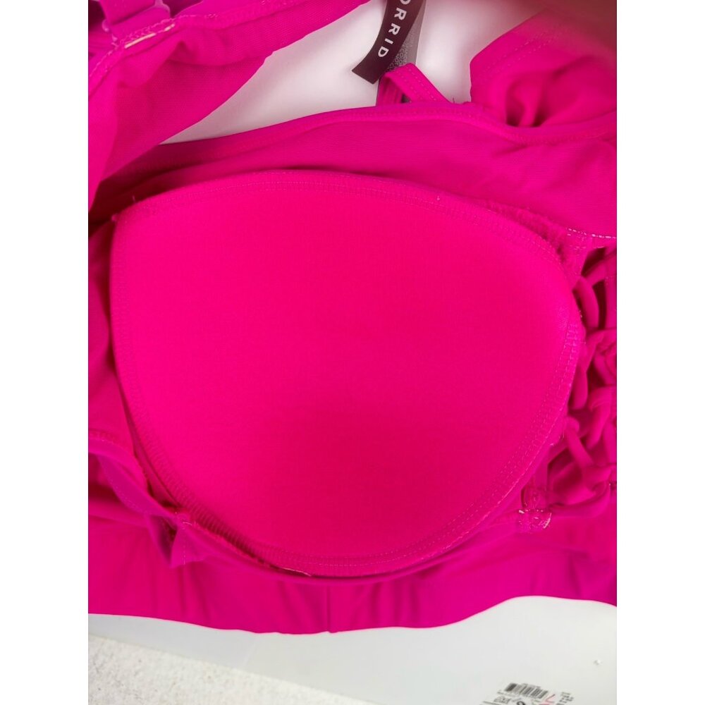 *Torrid 2 Pc Swimsuit Womens Plus 3 Hot Pink Bralette Brief Lace Up Beach Bikini - Picture 5 of 9